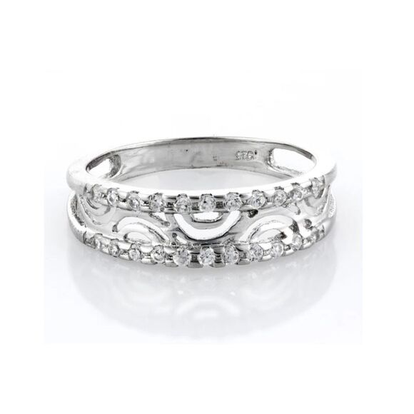 Sterling Silver 1Ct. Sim Diamond Filigree Band Ring  Sz 8 - Picture 1 of 6